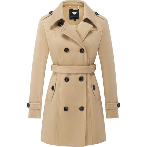 Jackets & Blazers - Women's Double Breasted Pea Coat Slim Mid-Long Trench Coat Winter Windproof Outw